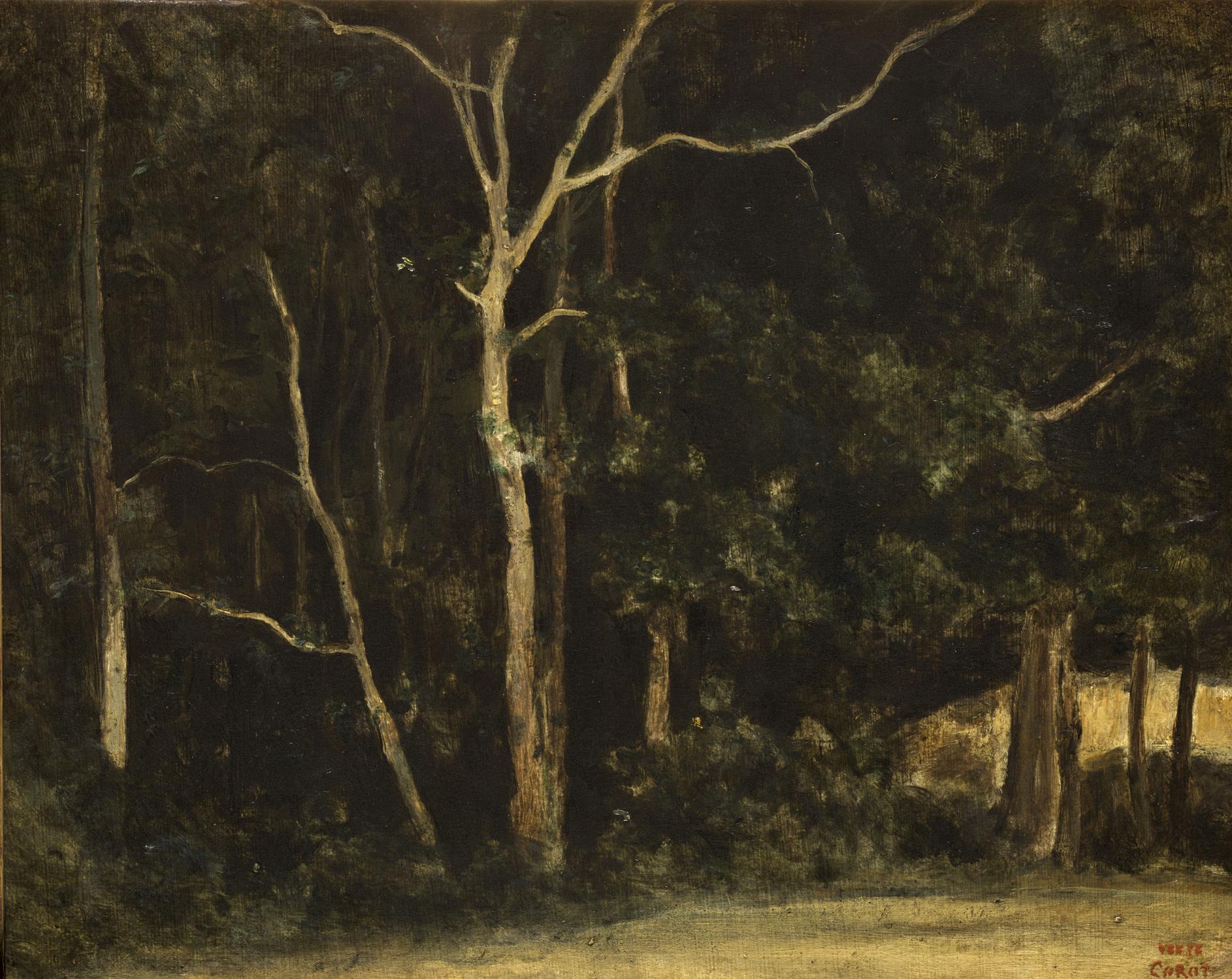 Camille Corot, Fontainebleau aux gorges d'Apremont, huile sur papier marouflé sur toile, 1834