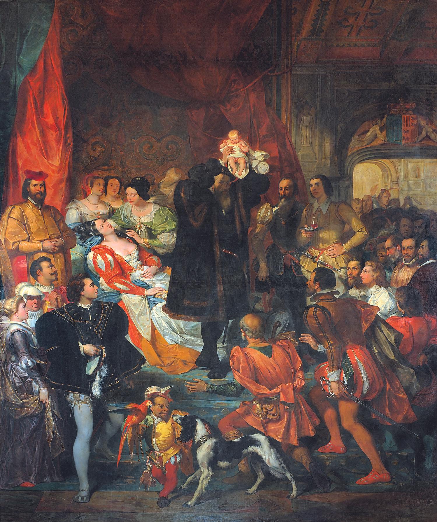 Eugène Devéria, La Naissance d'Henri IV, huile sur toile, 1827