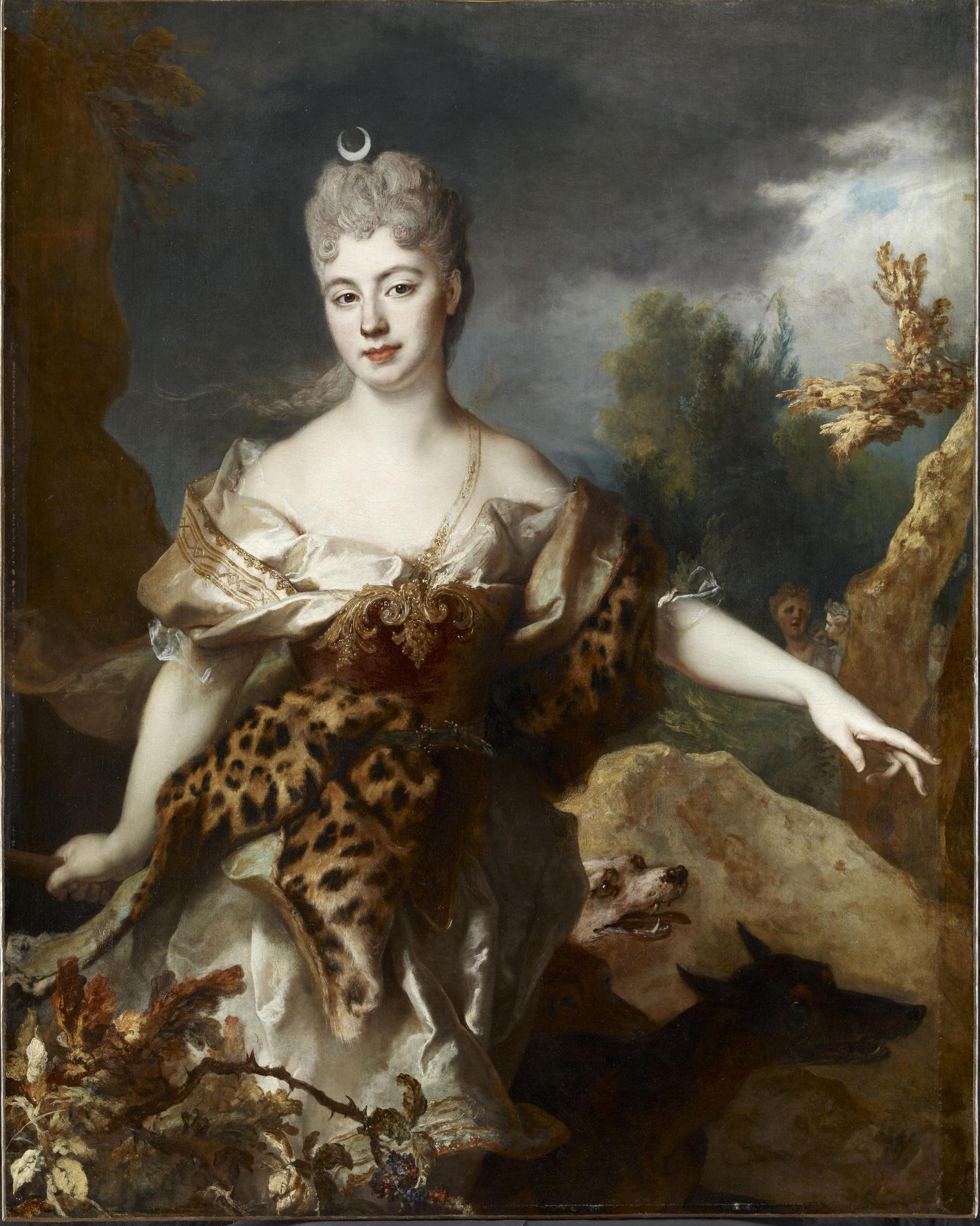 Nicolas de Largillière, Portrait de femme en Diane, dit à tort Mlle de Barral, huile sur toile, 1714